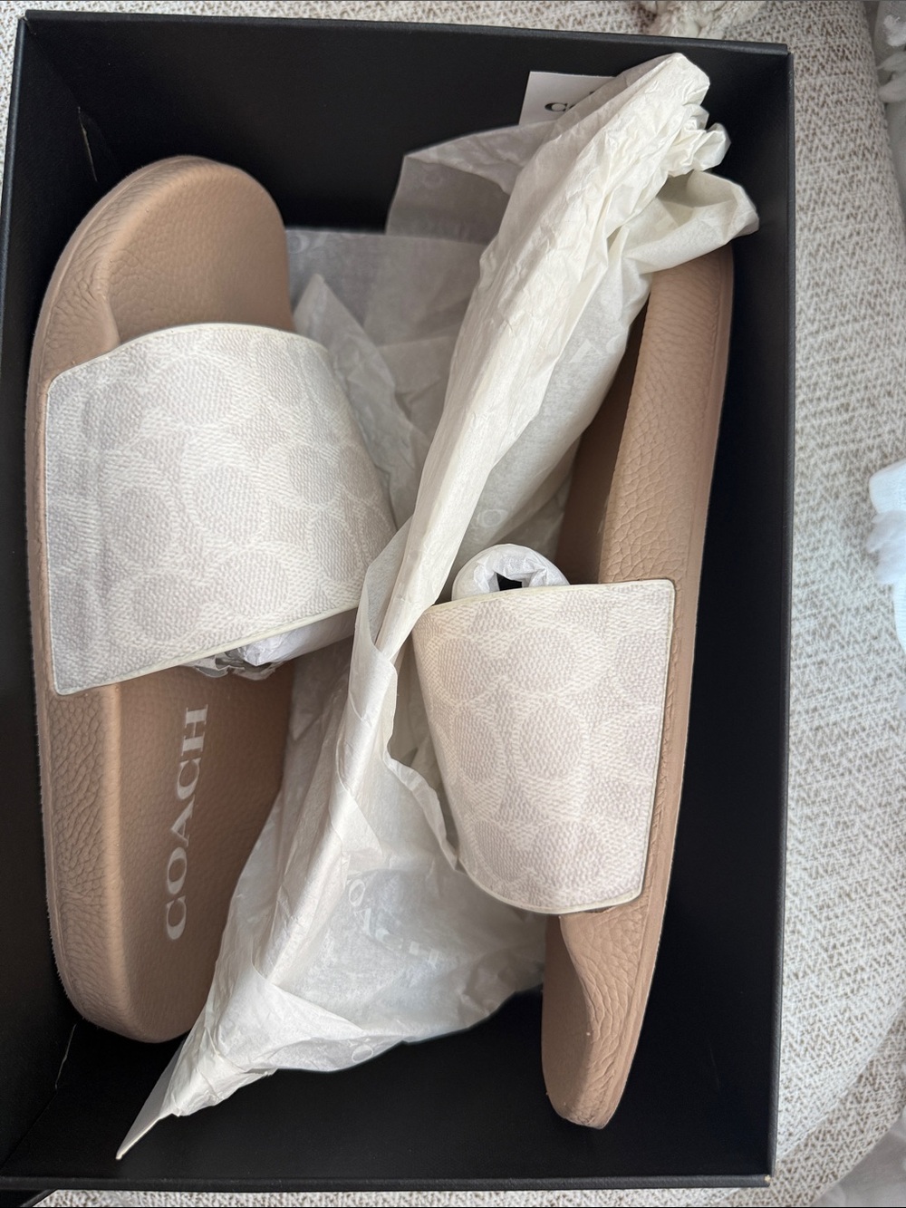 Coach Cream Signature Monogram Slide Sandals - Picture 9 of 10